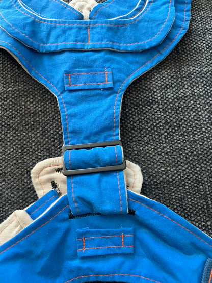 Blue Harness with Orange Topstitch