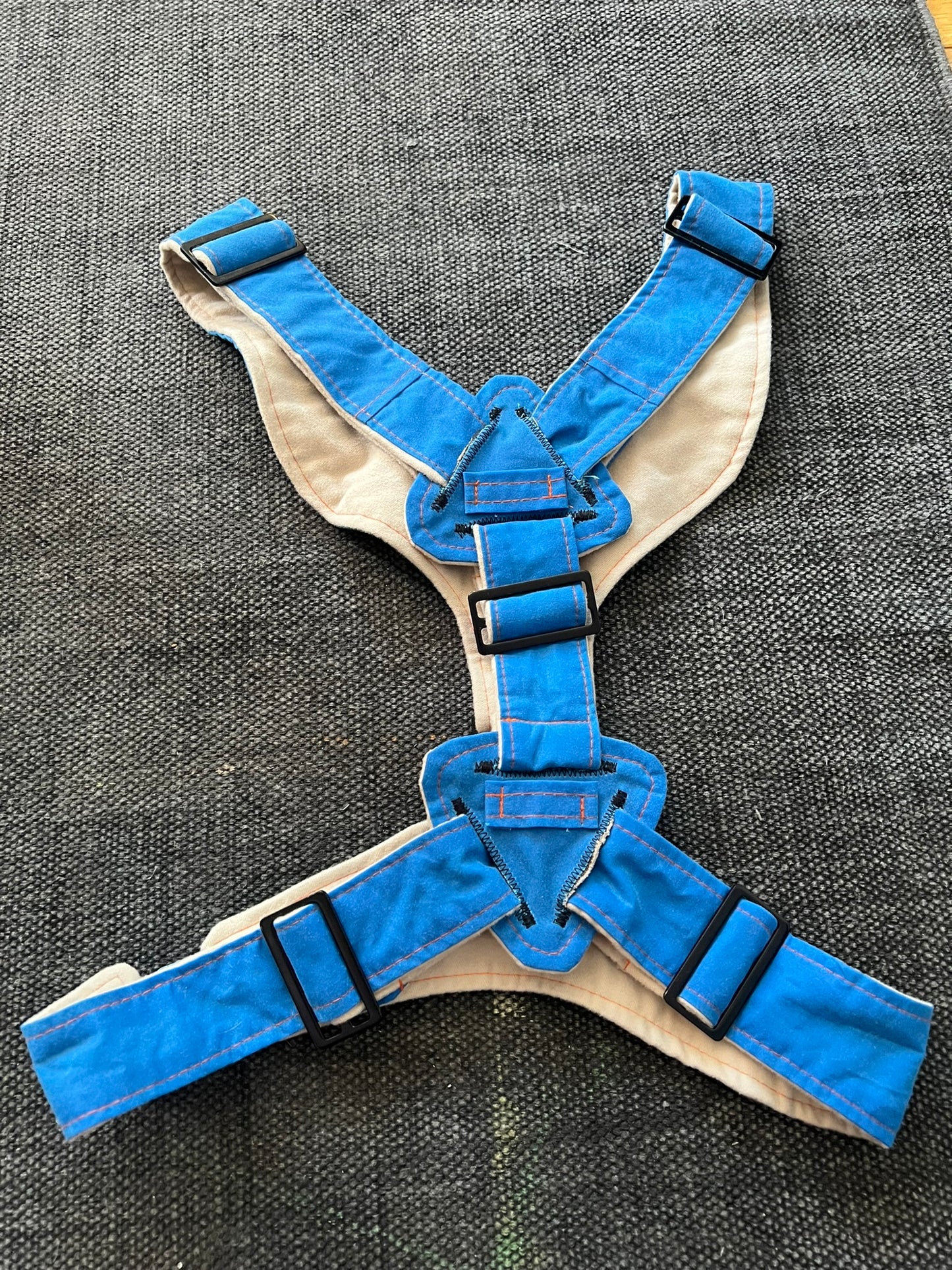 Blue Harness with Orange Topstitch