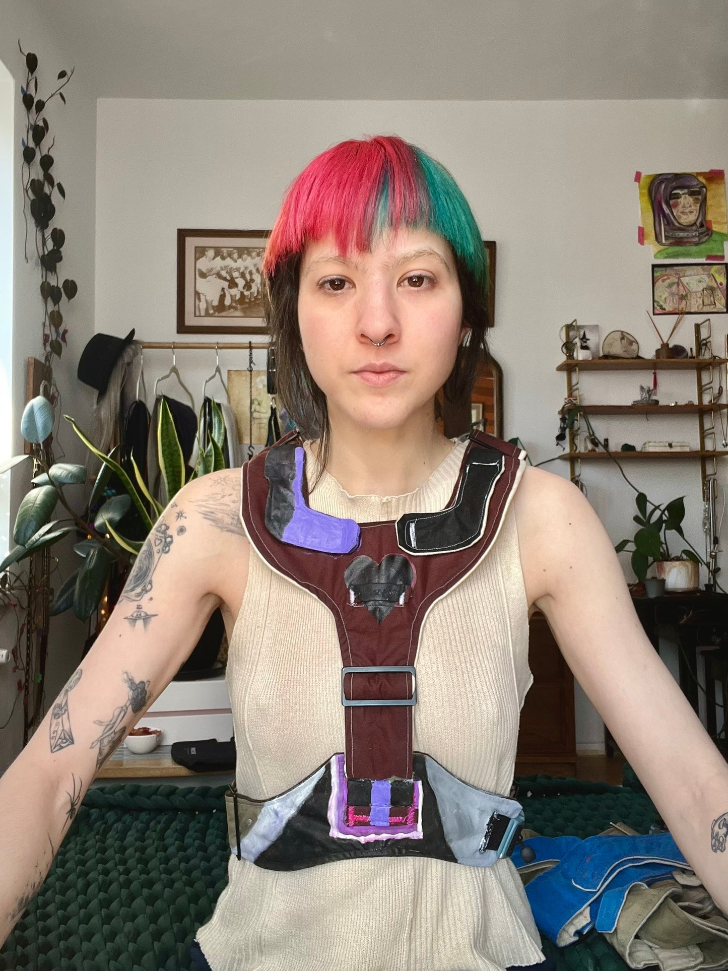 Red, Olive and Black Harness with Hand Painting