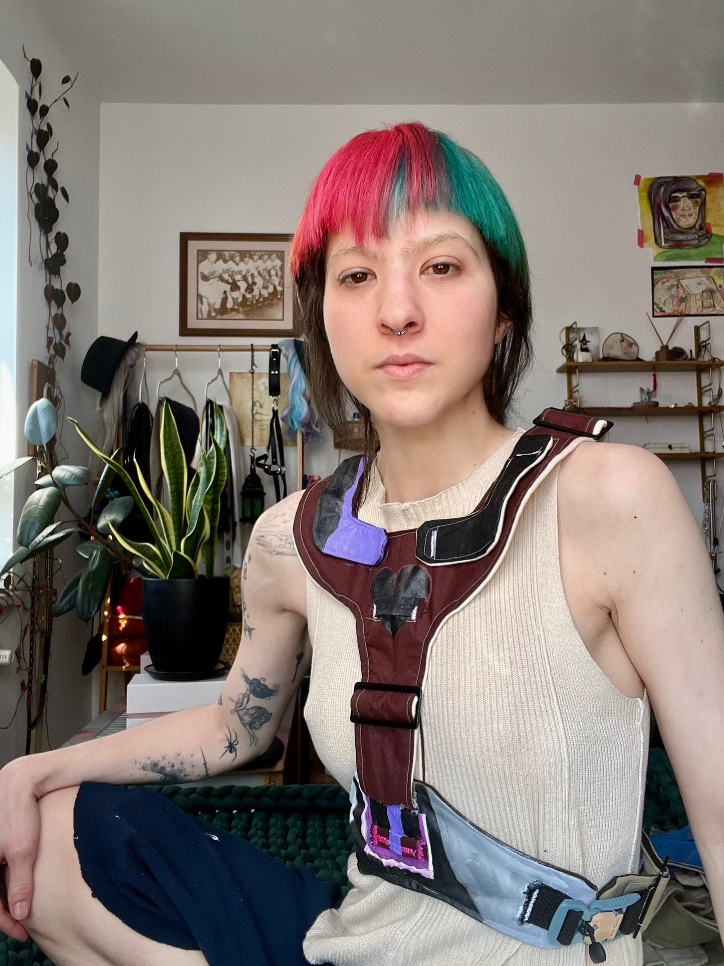 Red, Olive and Black Harness with Hand Painting