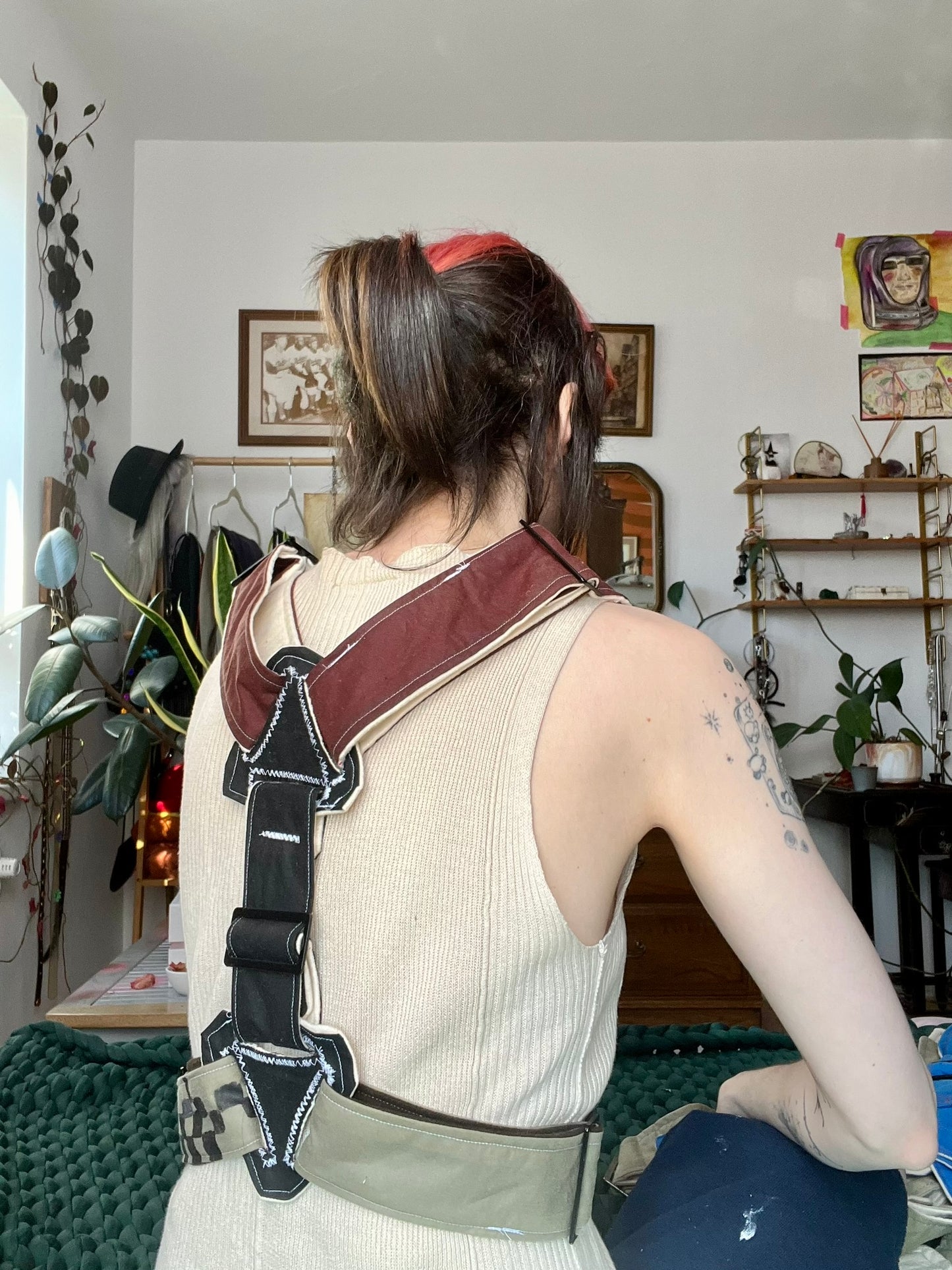 Red, Olive and Black Harness with Hand Painting