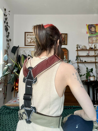Red, Olive and Black Harness with Hand Painting