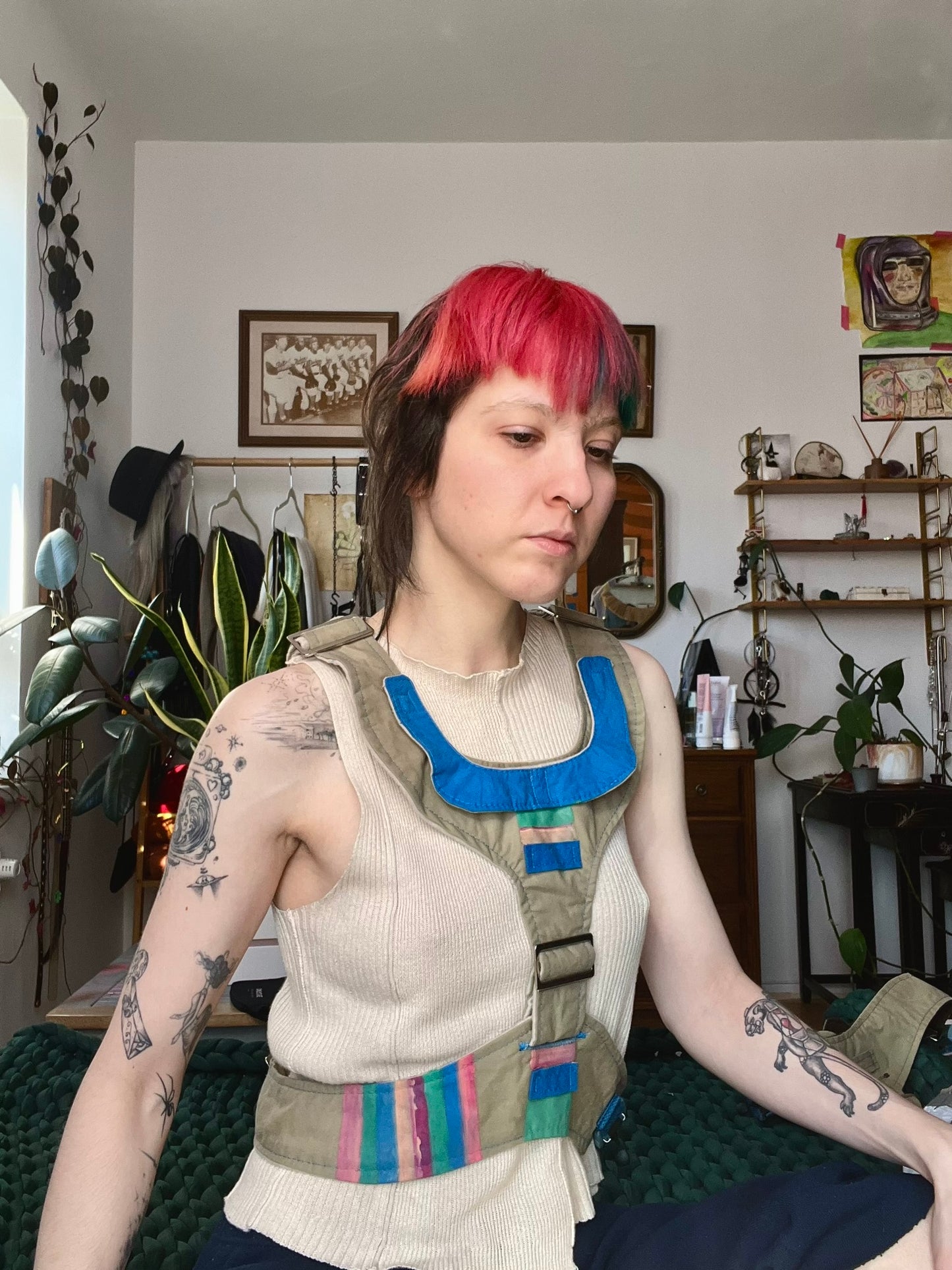 Olive and Blue Harness with Hand Painting