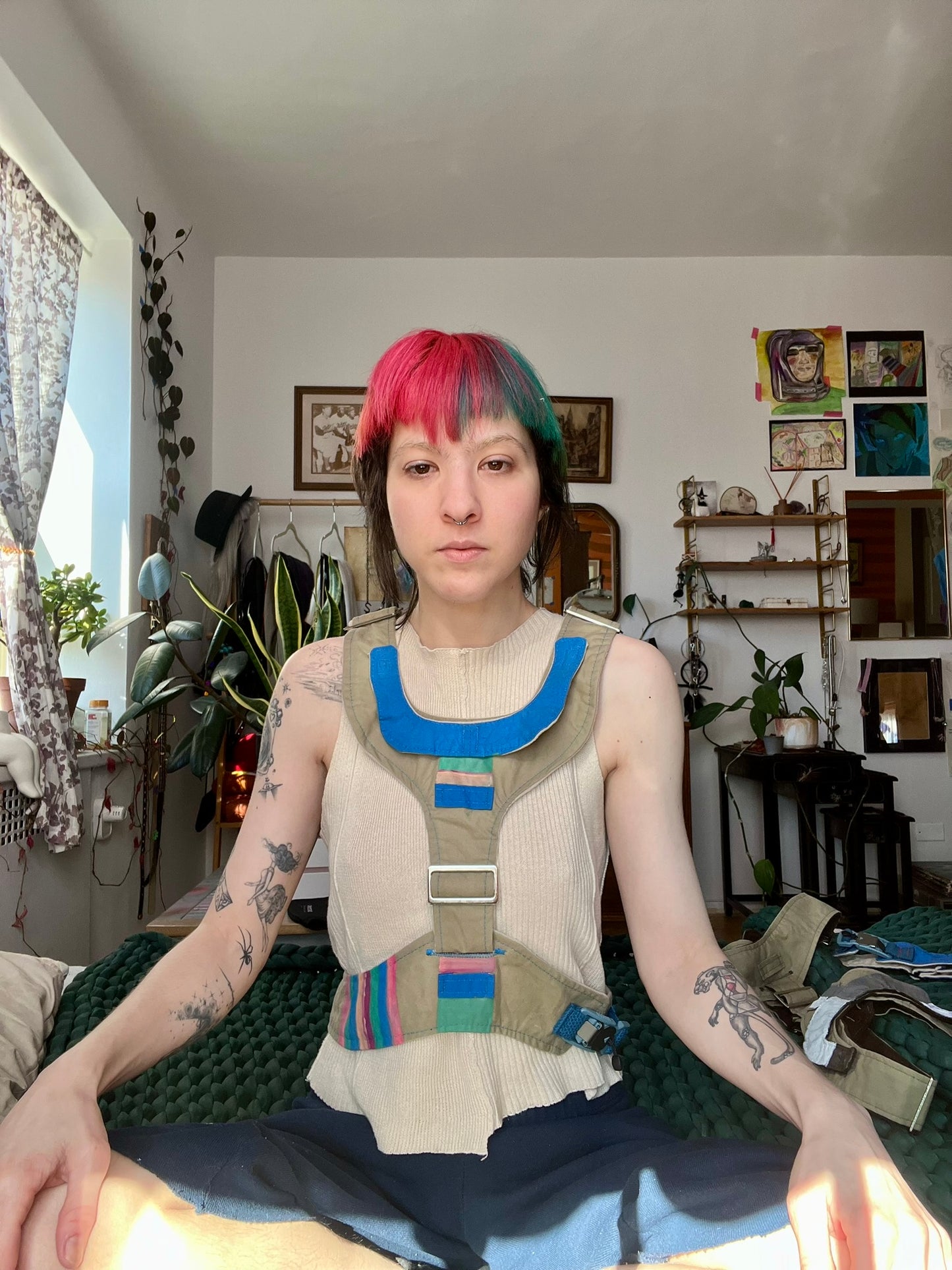 Olive and Blue Harness with Hand Painting