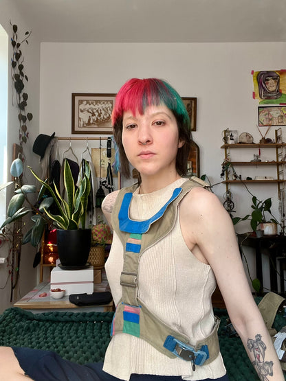 Olive and Blue Harness with Hand Painting