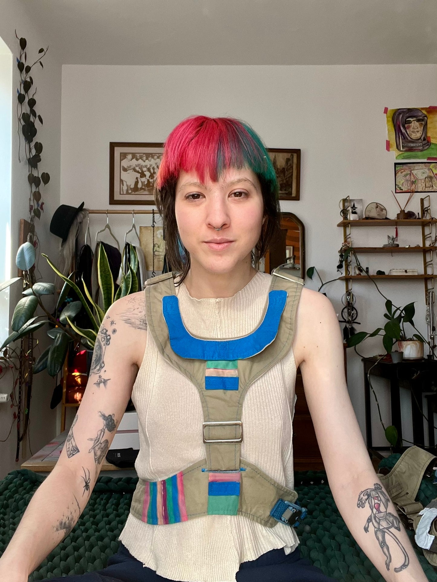 Olive and Blue Harness with Hand Painting
