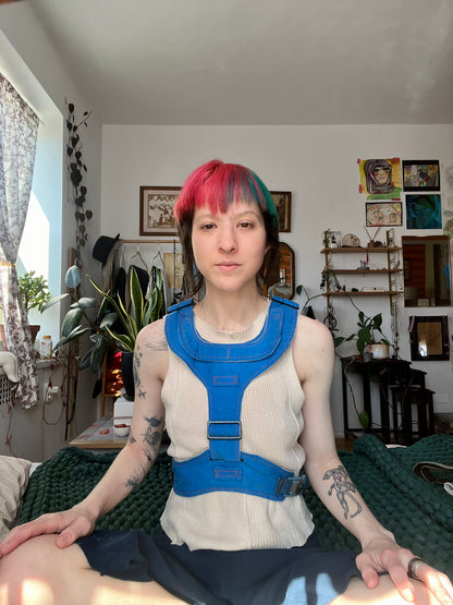 Blue Harness with Orange Topstitch