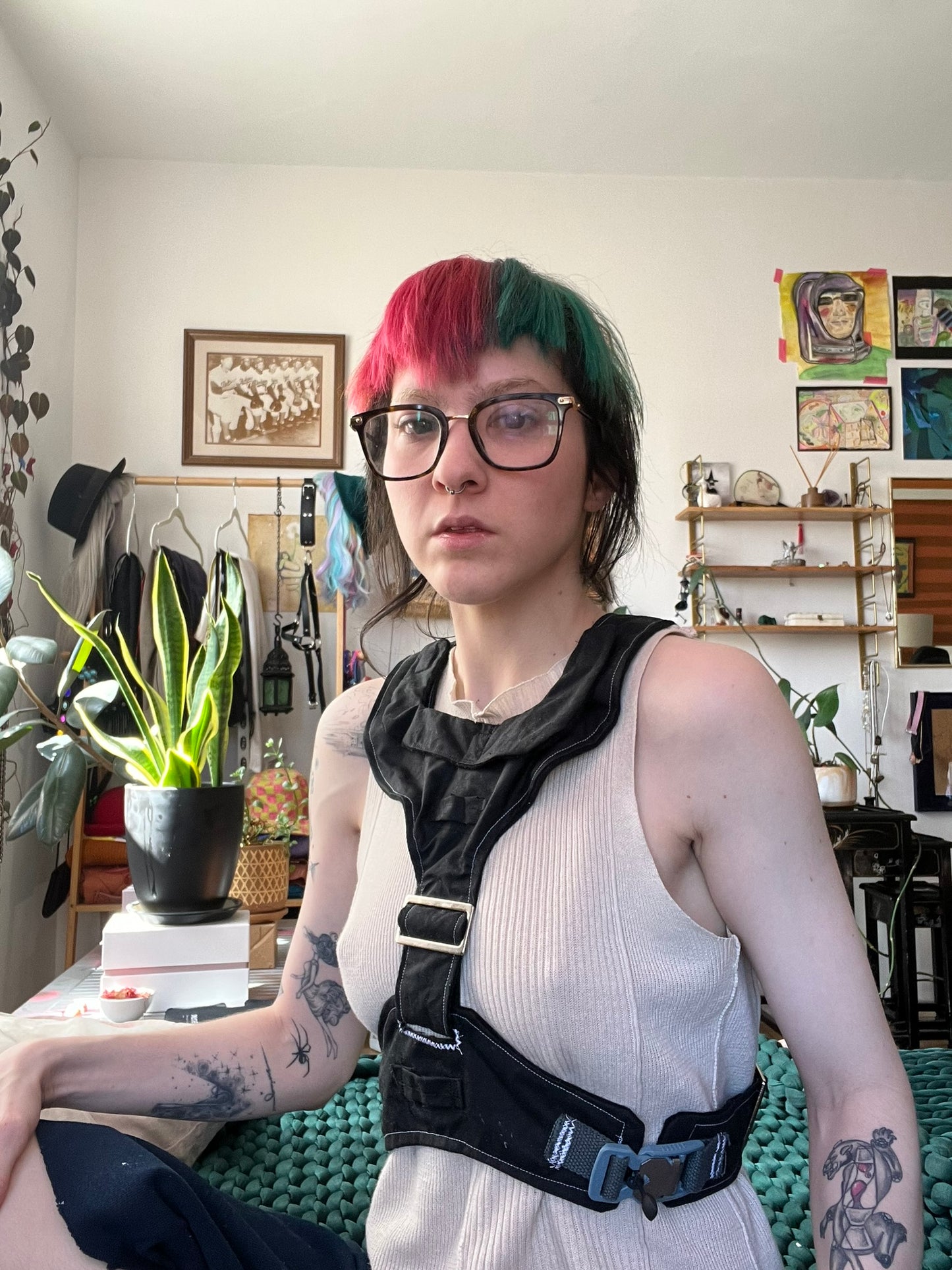 Black Harness with White Topstitch