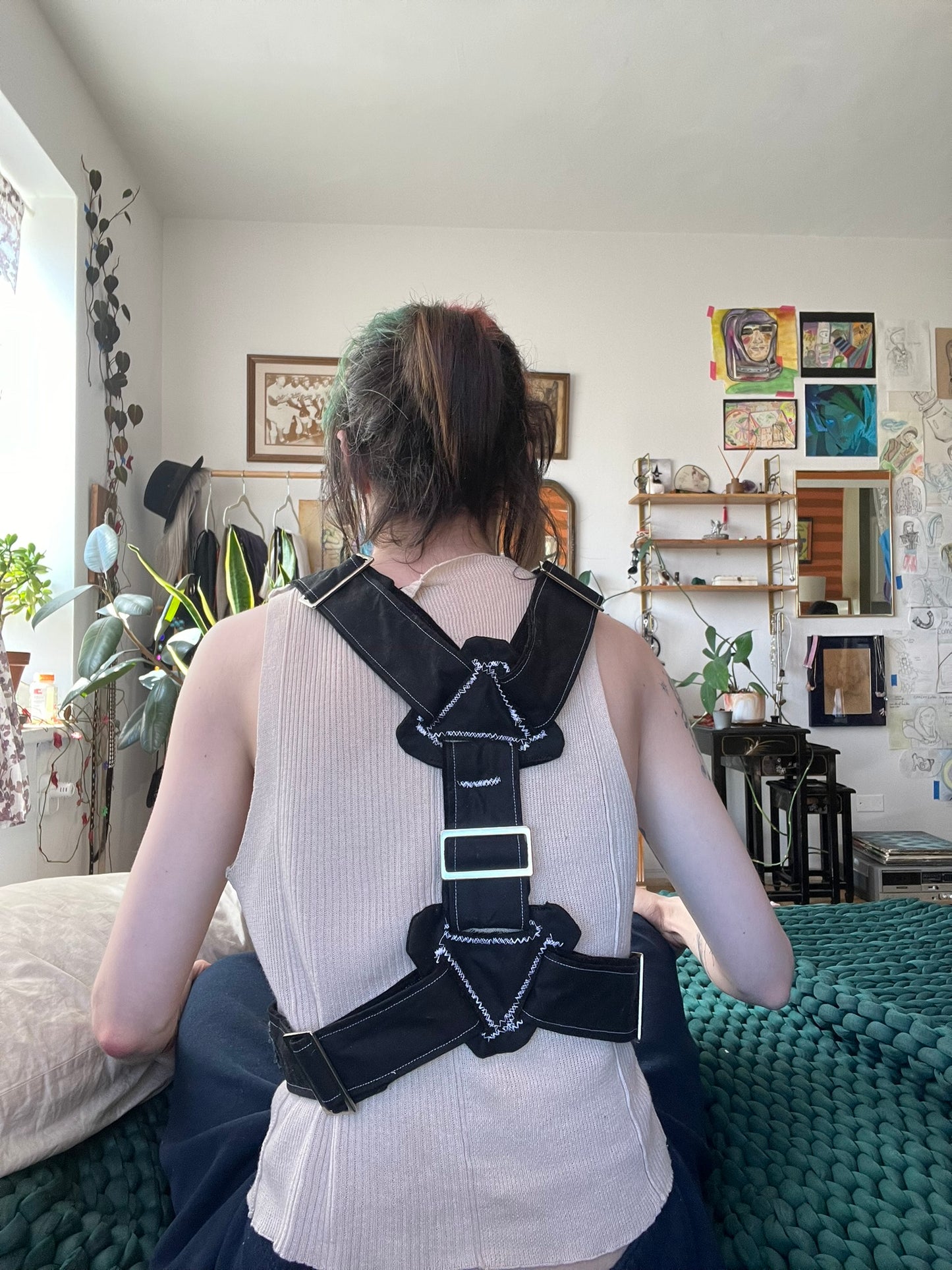 Black Harness with White Topstitch
