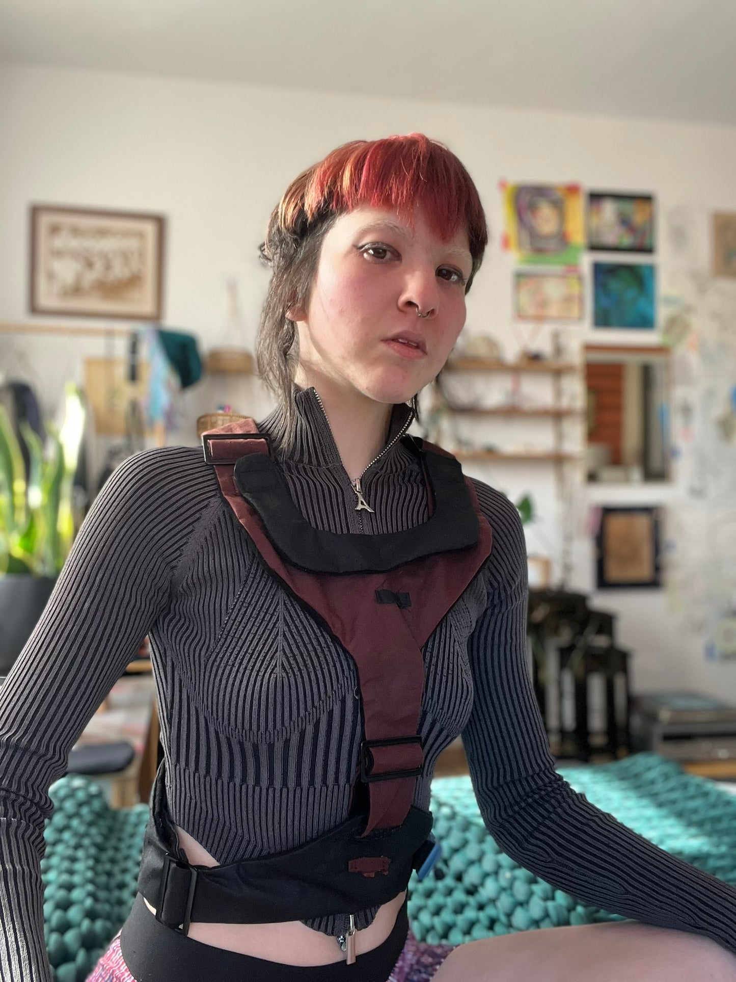 Burgundy with Black Harness