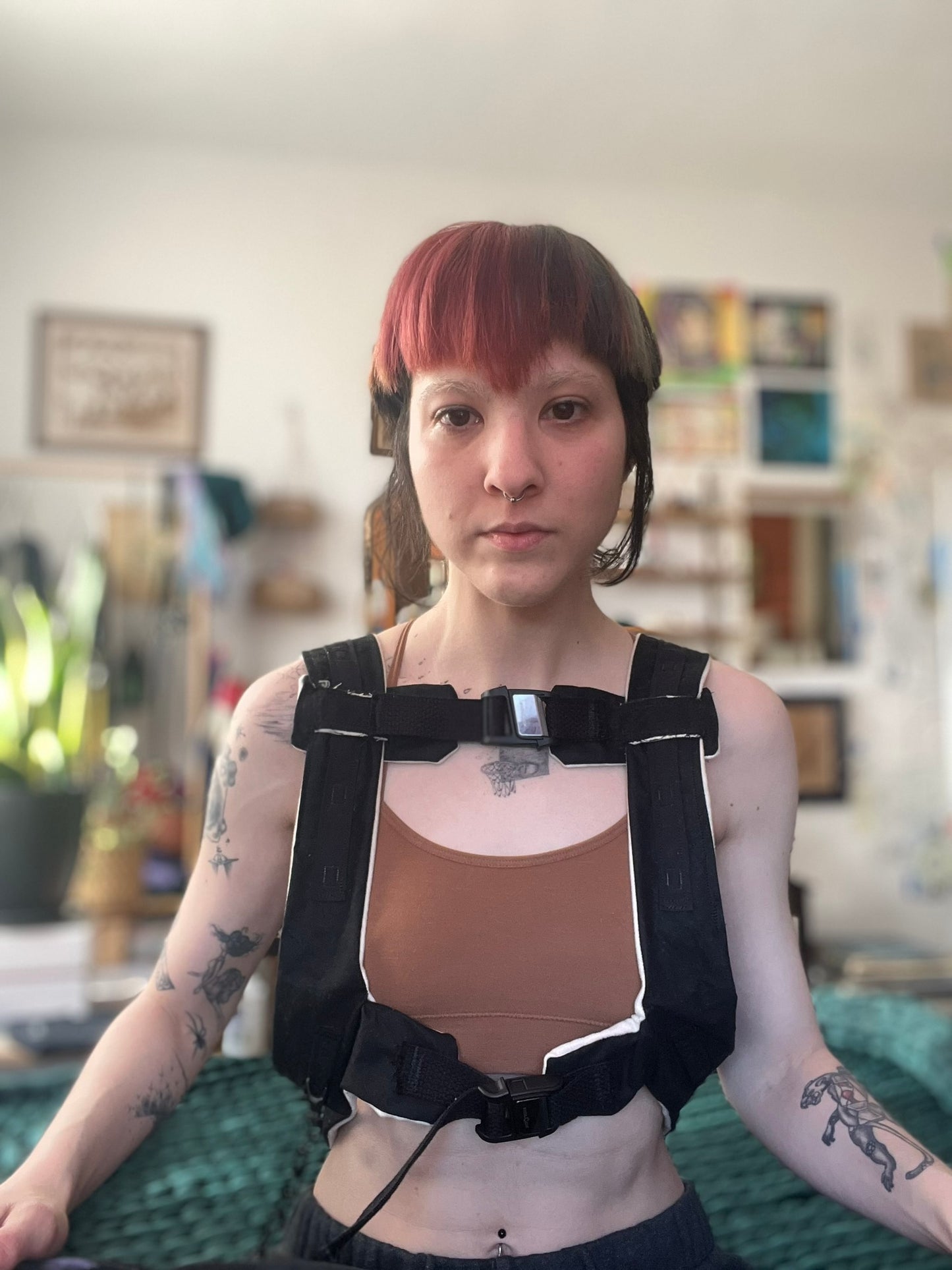 Black and White Backpack Strap Harness