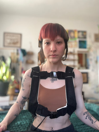 Black and White Backpack Strap Harness