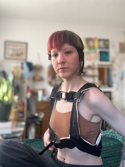 Black and White Backpack Strap Harness