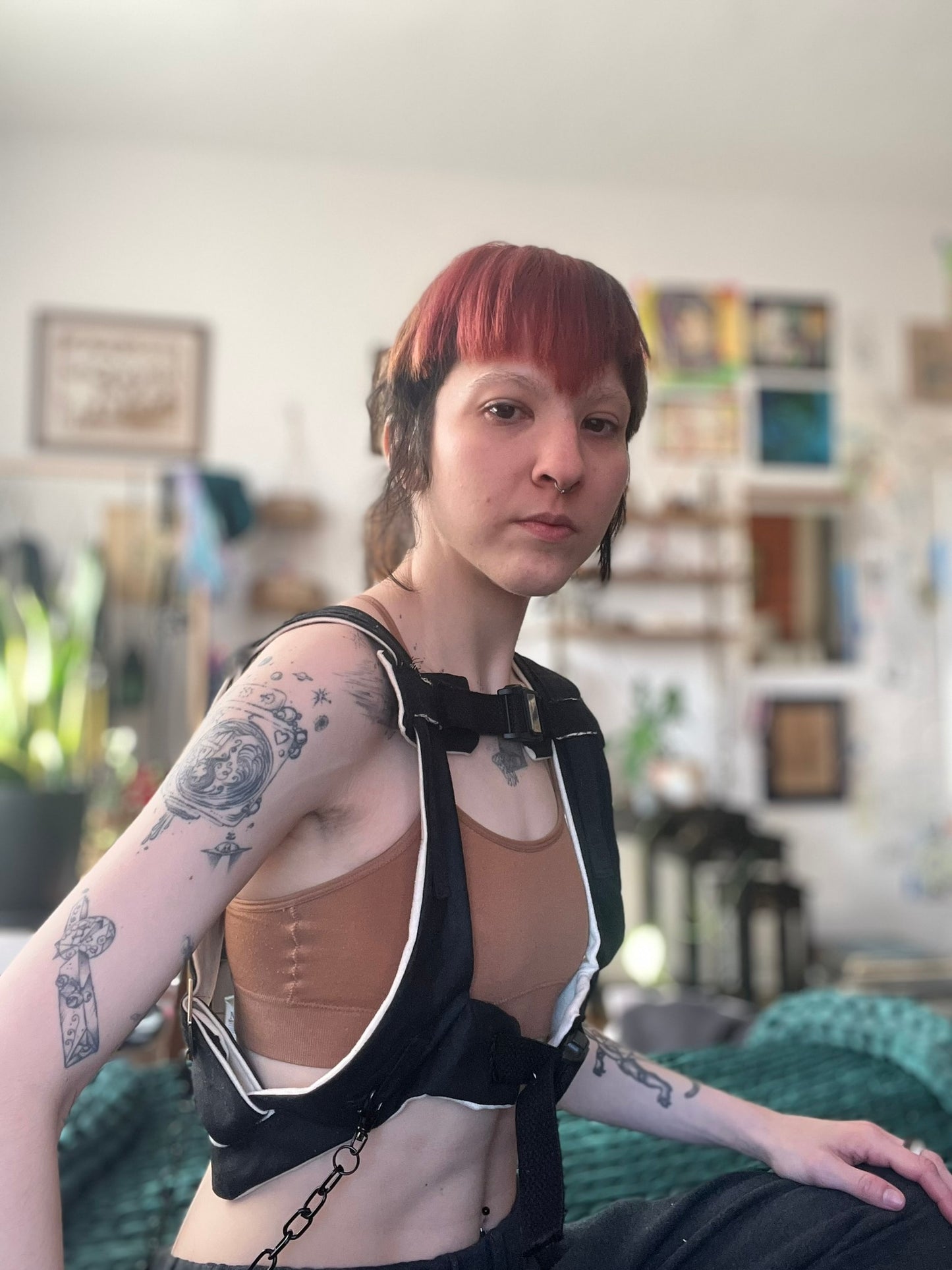 Black and White Backpack Strap Harness