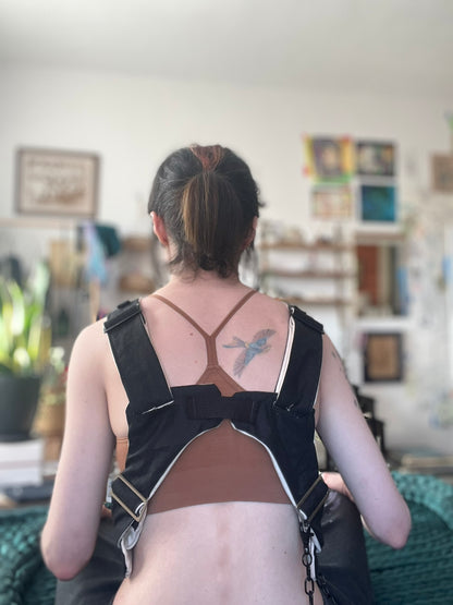 Black and White Backpack Strap Harness
