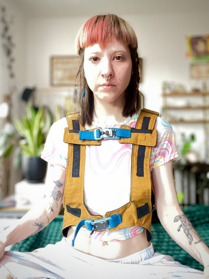 Turmeric Backpack Strap Harness with Blue Trim