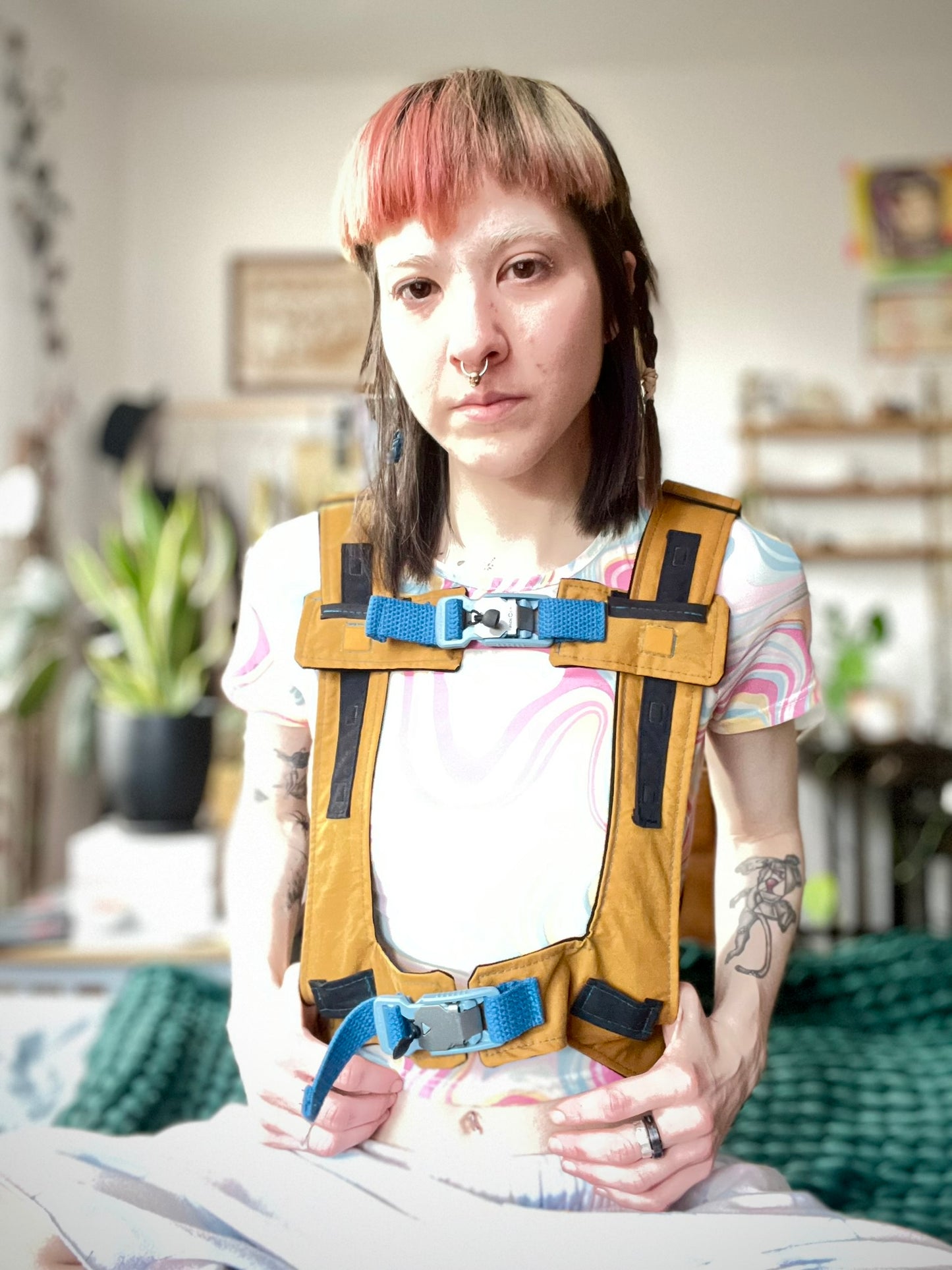 Turmeric Backpack Strap Harness with Blue Trim