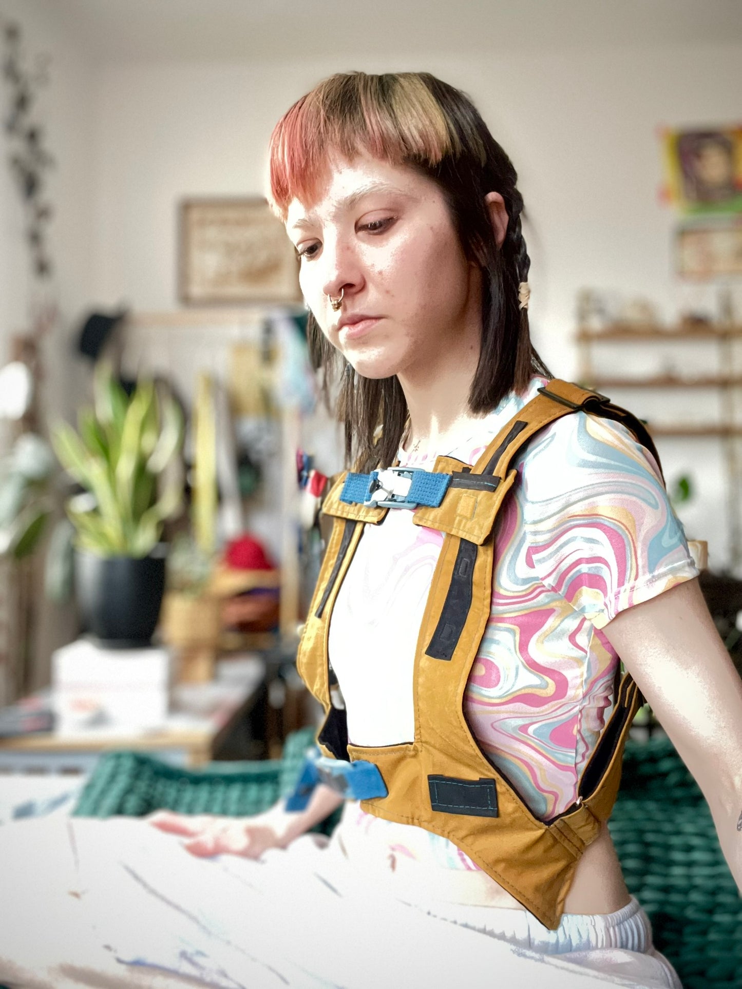 Turmeric Backpack Strap Harness with Blue Trim