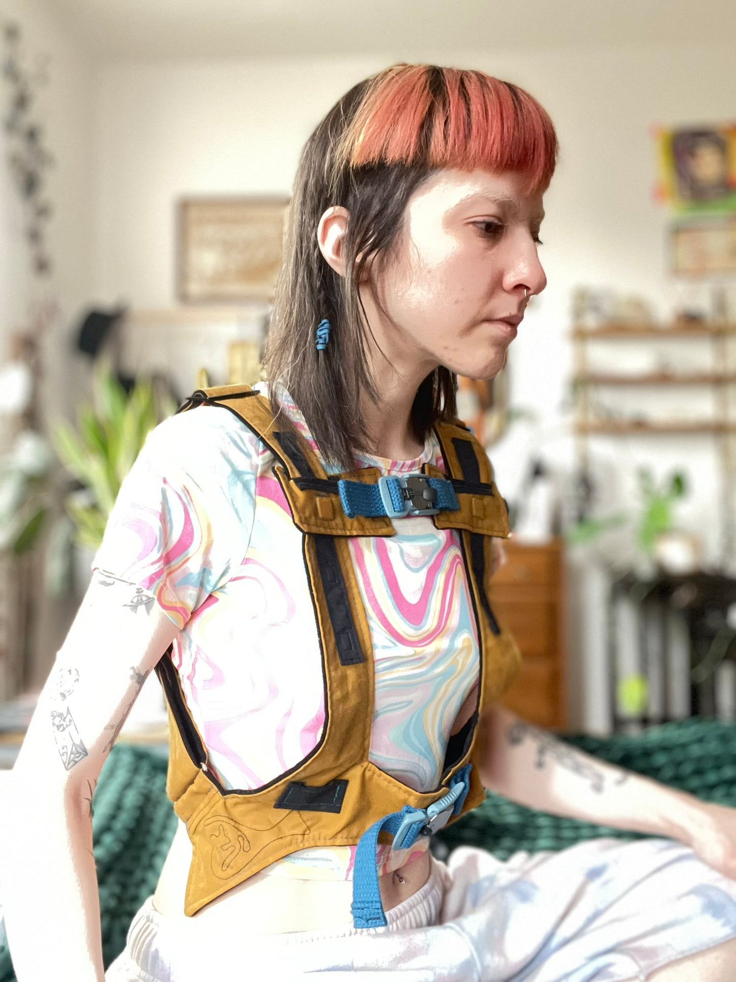 Turmeric Backpack Strap Harness with Blue Trim