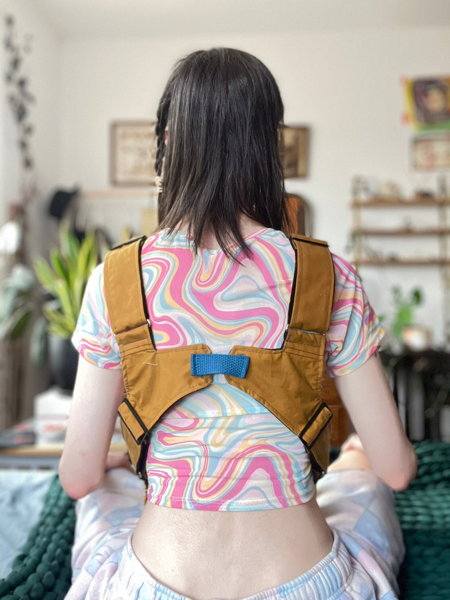 Turmeric Backpack Strap Harness with Blue Trim