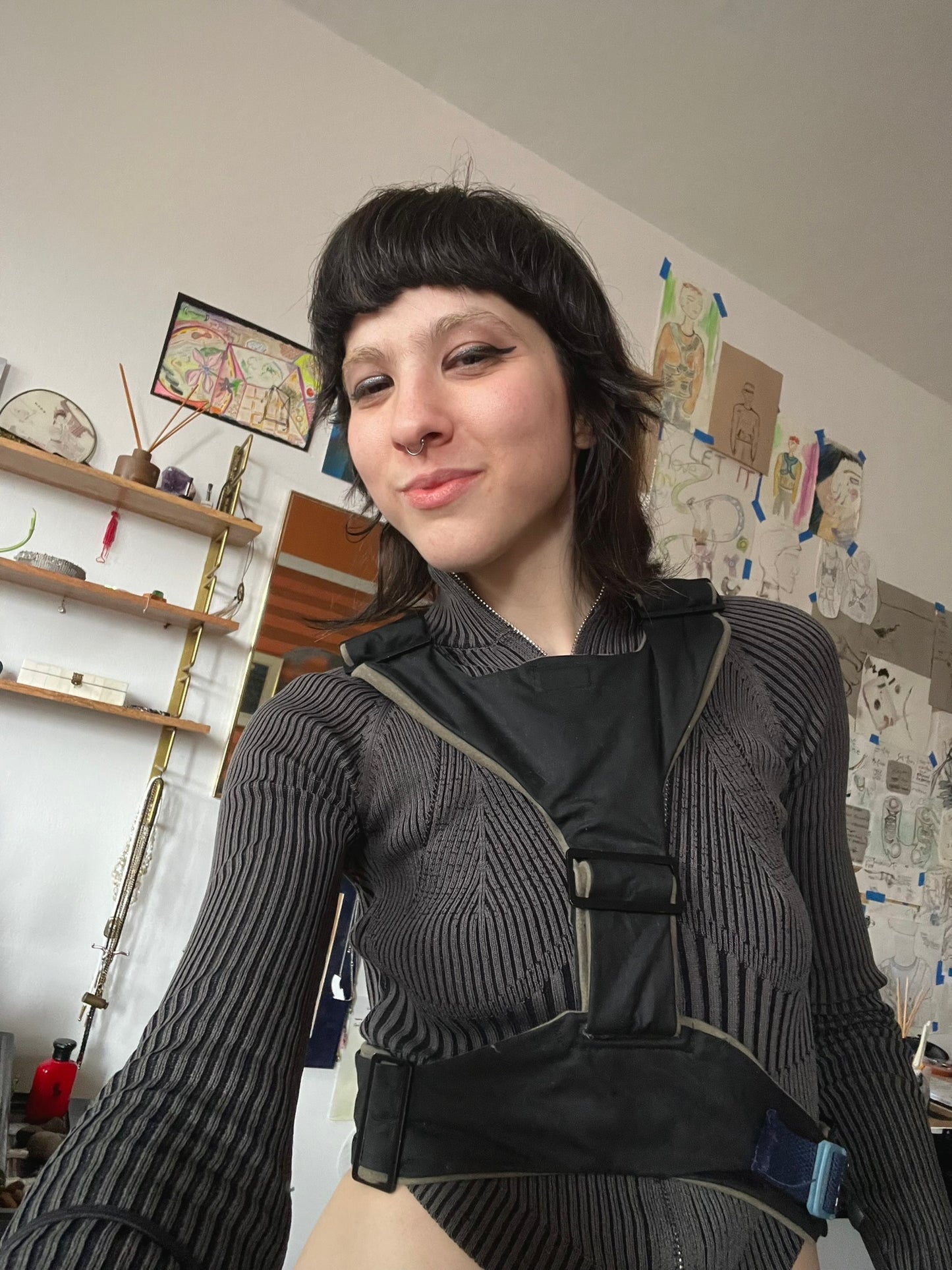 Black Harness with Moss Color Lining